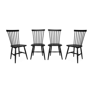 Lot de 4 chaises noires à barreaux en bois d'hévéa. ROMIE. L 50.8 x P 44.2 x H 90cm