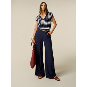 Oltre - Pantalones palazzo de viscosa - Azul
