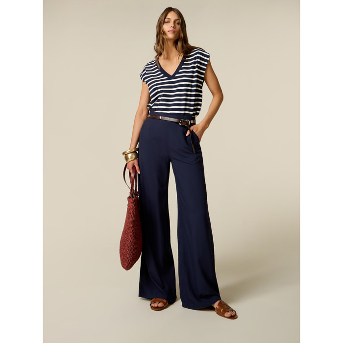 Oltre - Pantalones palazzo de viscosa - Azul