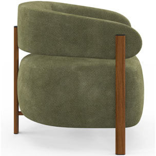 Fauteuil Albin tissu chenille vert et pieds noyer
