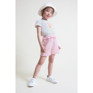 Conjunto camiseta manga corta con estampado LOVE y shorts con volantes en el bajo | Color: Lila | Street Monkey
