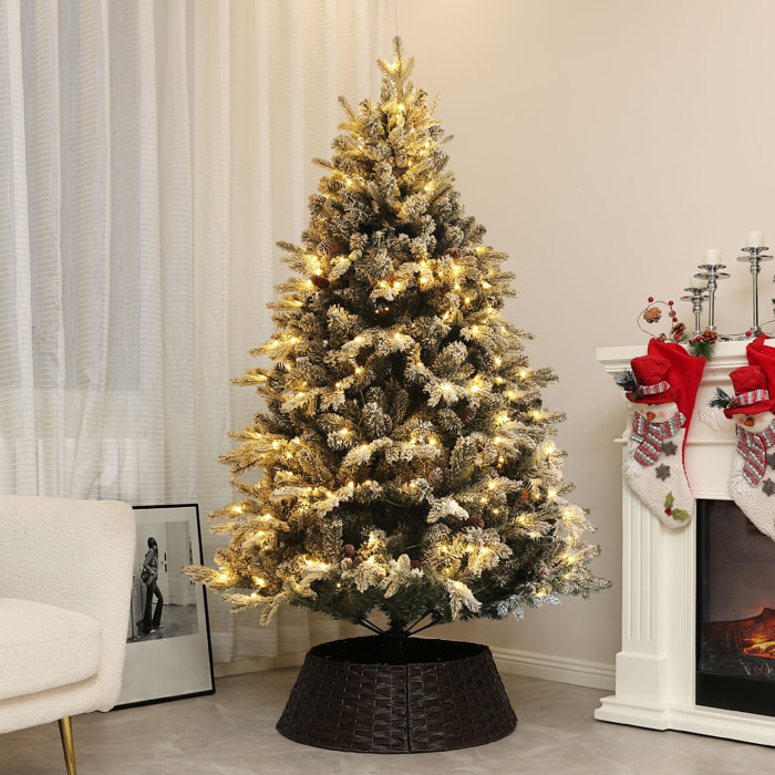 Sapin de Noël artificiel LED enneigé H. 180 cm - 200 LEDs blanc chaud, 793 branches - vert blanc