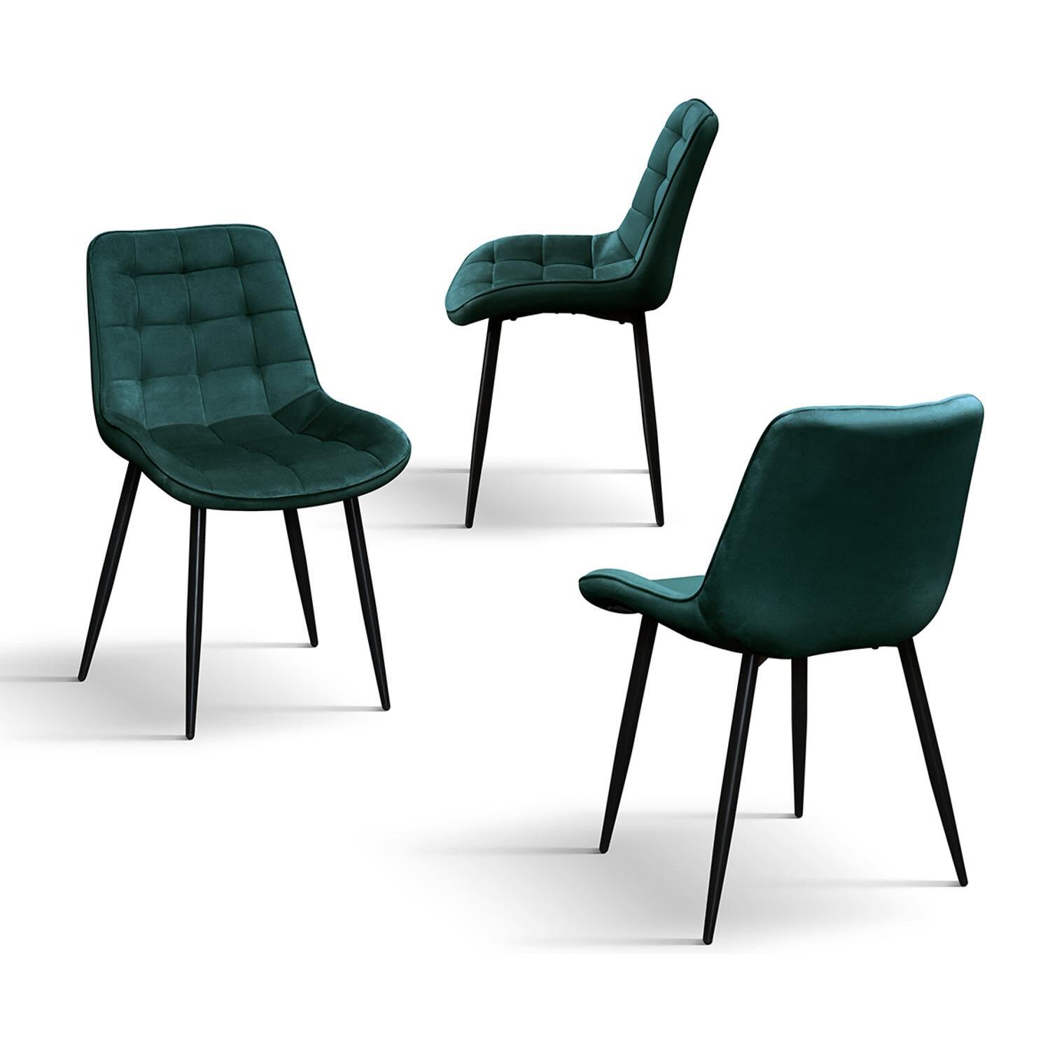 Set di 4 sedie BARCELLONA in tessuto effetto velluto verde scuro e gambe in metallo nero