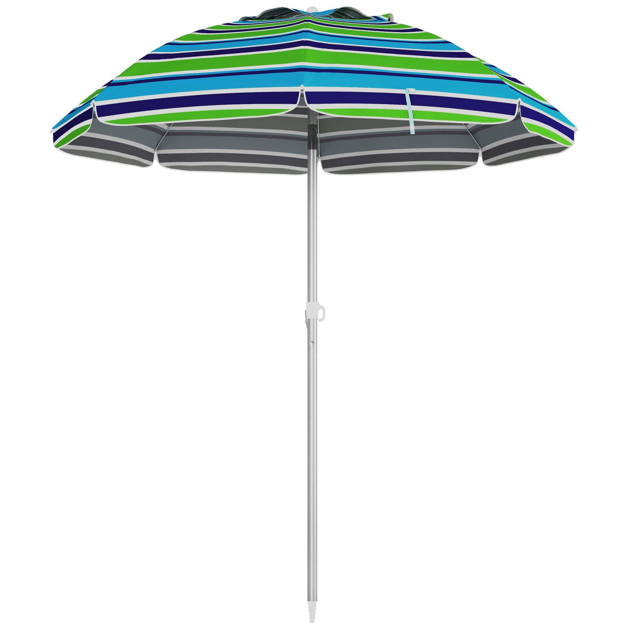 Sombrilla de Playa Ø178x205 cm Parasol para Terraza con Reclinación 45° Altura Ajustable Apertura Manual Anti-UV Impermeable y Bolsa de Transporte para Jardín Piscina Multicolor