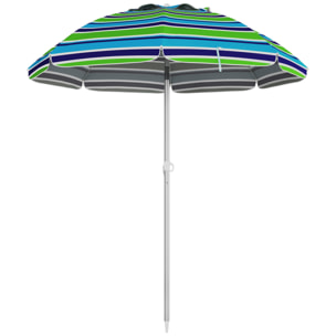 Sombrilla de Playa Ø178x205 cm Parasol para Terraza con Reclinación 45° Altura Ajustable Apertura Manual Anti-UV Impermeable y Bolsa de Transporte para Jardín Piscina Multicolor