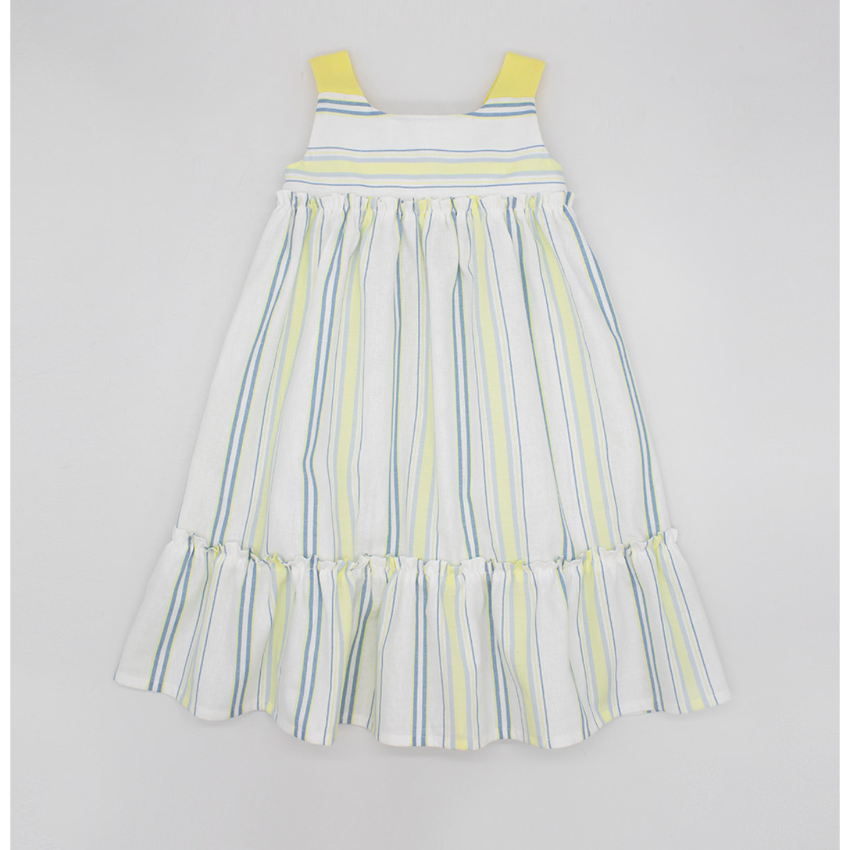 VESTIDO MIDI RAYAS AZUL Y AMARILLA TIRANTE ANCHO