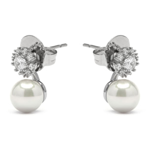 Pendientes acabado plata y Perla Blanca