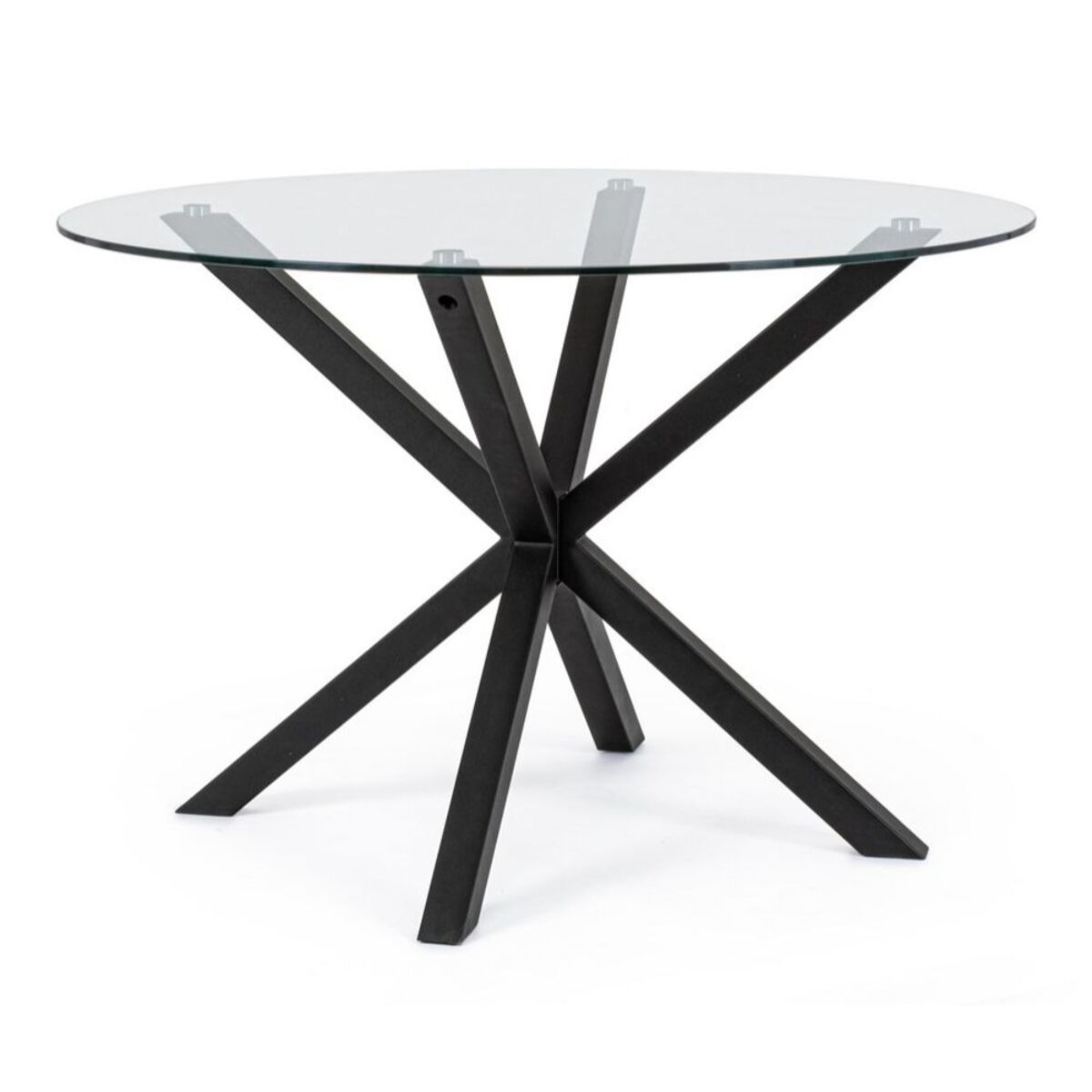 Tavolo rotondo MAY in vetro, gamba incrociata acciaio nero d114 cm