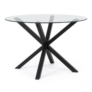 Tavolo rotondo MAY in vetro, gamba incrociata acciaio nero d114 cm