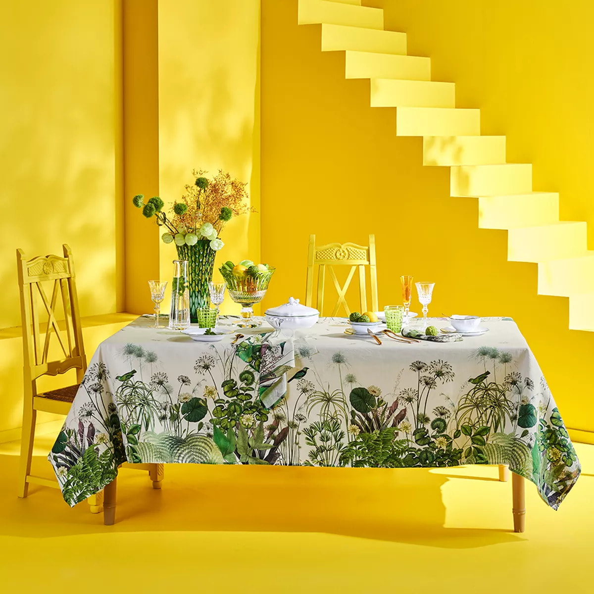Chemin de table lin & coton lavé 150 g/m² imprimé multicolore Nenuphars parchemin