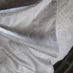 Drap plat imprimé en satin de coton bio, QUANTIQUE, Nacre