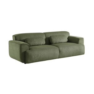 Canapé 3 places. tissu velours côtelé vert. 2 coussins déhoussables. Wallas  L 230 x P 98 x H 73cm