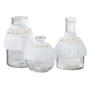 J-Line Vase Coquillages Verre Textile Blanc Large