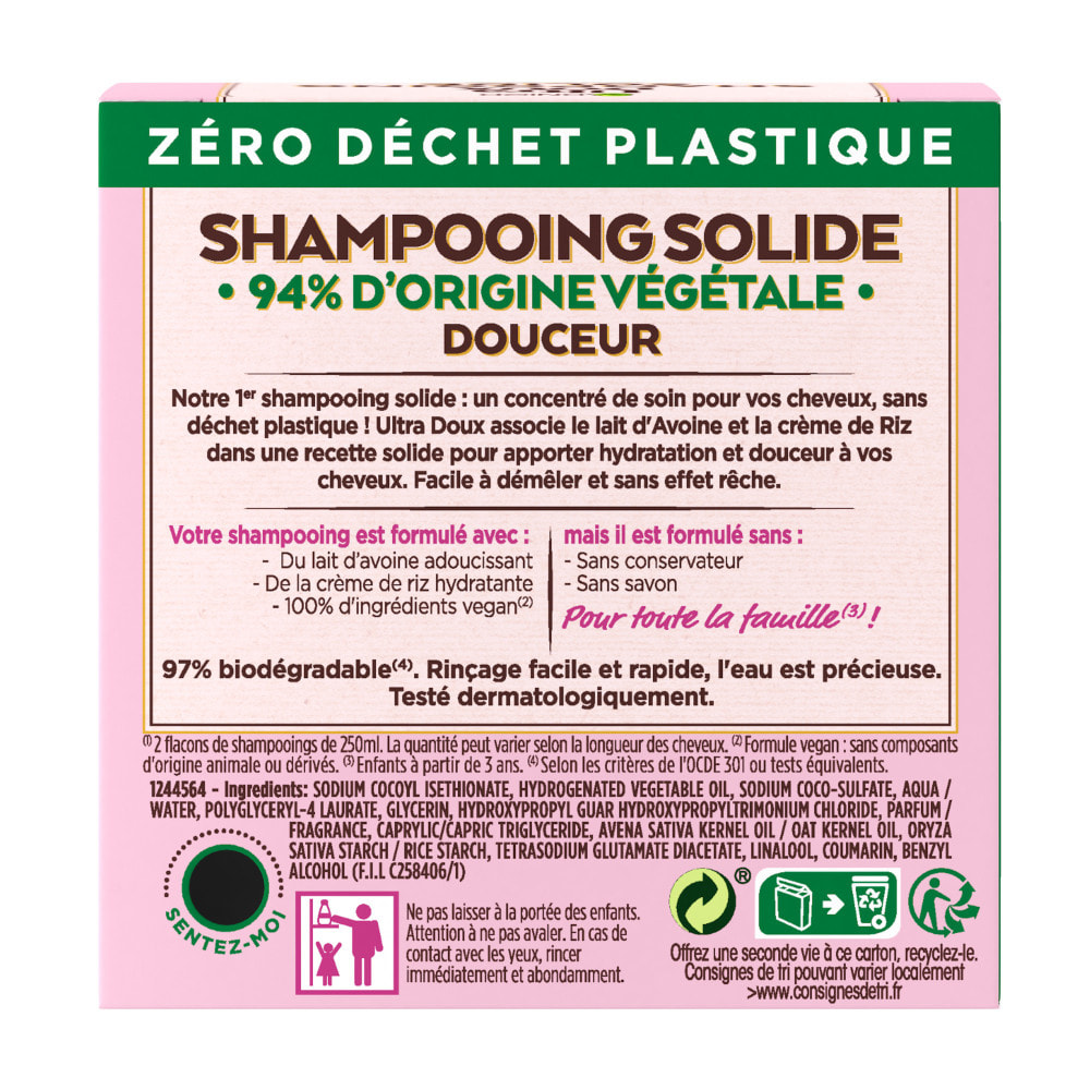 Lot de 12 - Garnier Ultra Doux Shampooing solide Hydratant délicatesse 60g