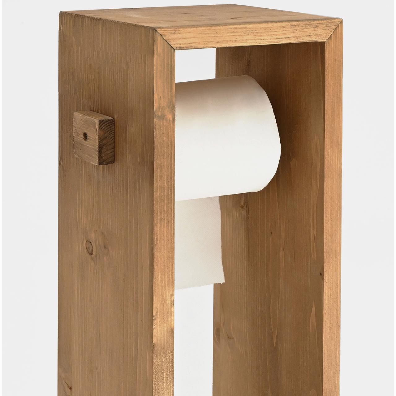 Porte-rouleau de papier toilette sur pied en bois massif ton chêne foncé 70x17cm Hauteur: 70 Longueur: 17 Largeur: 15