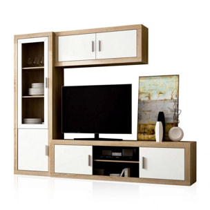 Salón modular con gran capacidad de almacenaje en cambria y blanco 240 cm Nuka V1 Cambria - Blanco