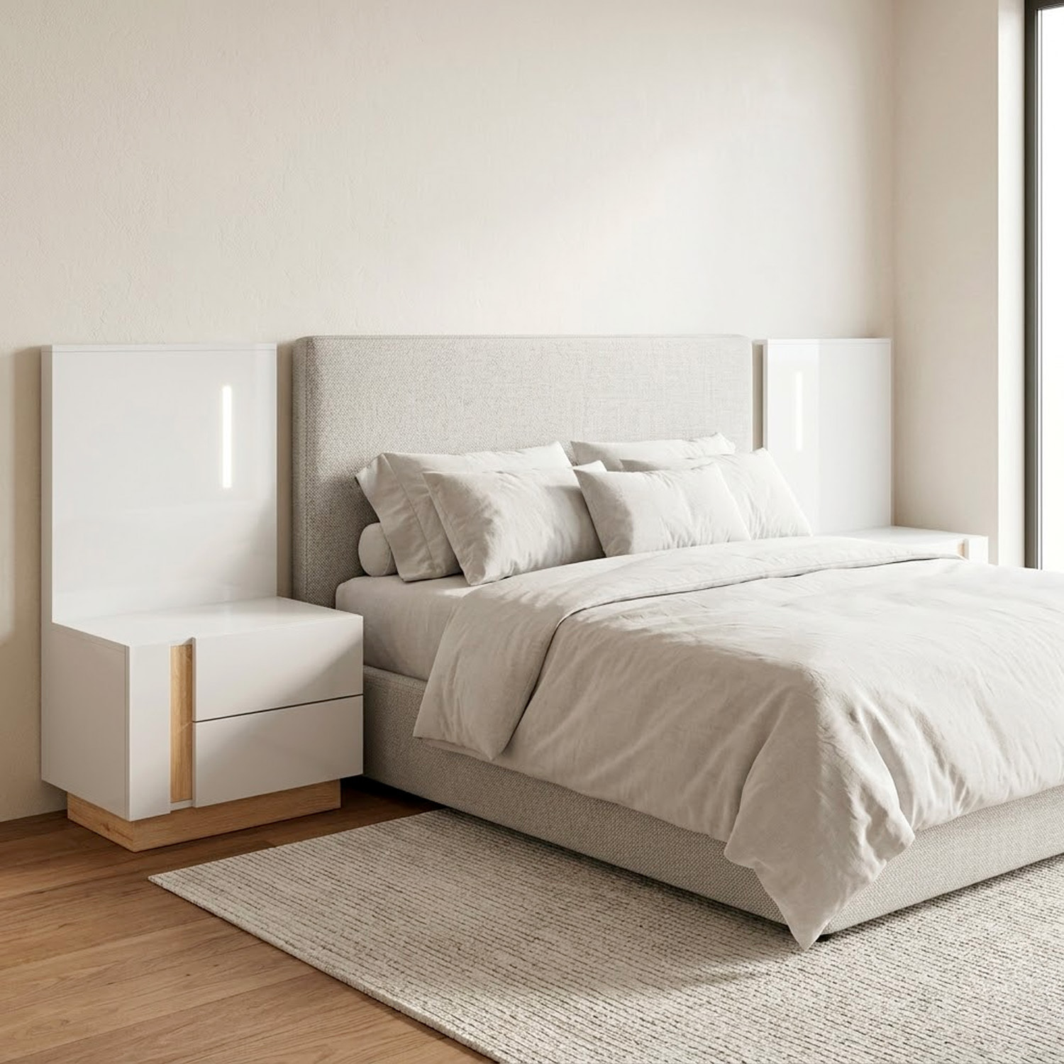Set Due Comodini Moderni Con Due Cassetti Scorrevoli Salvaspazio Per Camera Da Letto Design Nordico 60 x 102 x 38.4 Cm Bianco E Rovere