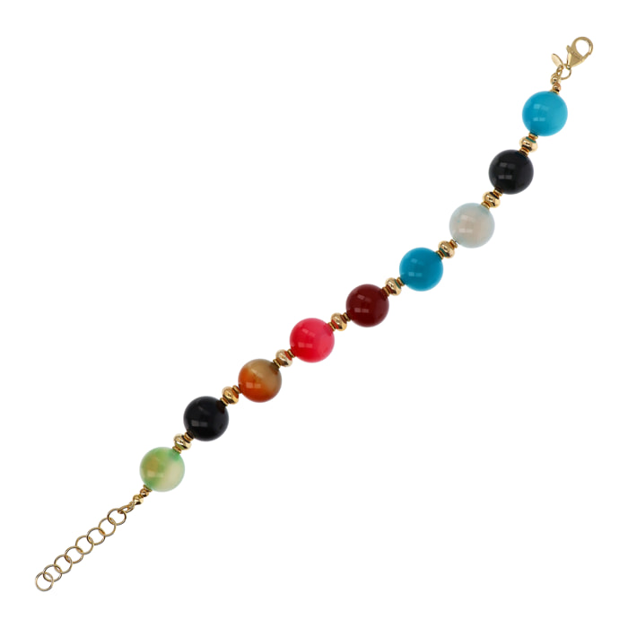 Bracciale in Argento 925 placcato Oro Giallo 18kt con Sfere in Agata Multicolore