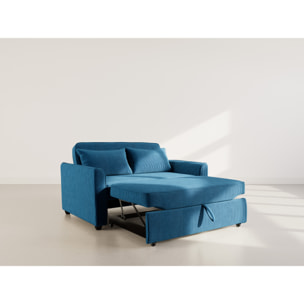 Ernest - Canapé droit 2 places convertible en velours côtelé - Bleu