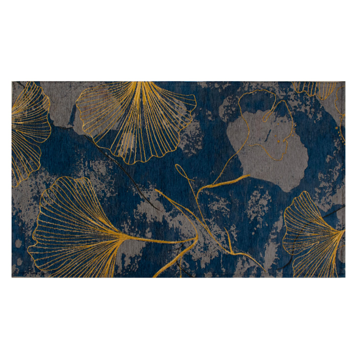 TAPPETO ARREDO DIS. GINKO BLU INDACO MIS. 65X115 CM CON ANTISCIVOLO