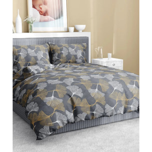 Parure Copripiumino Ginko Giallo per letto singolo in 100% Cotone e Made in Italy, botanico felce
