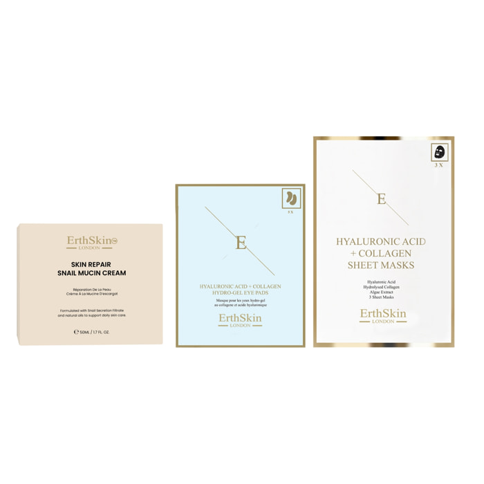 Set de crema reparadora de caracol para la piel + parches para ojos + mascarilla de colágeno