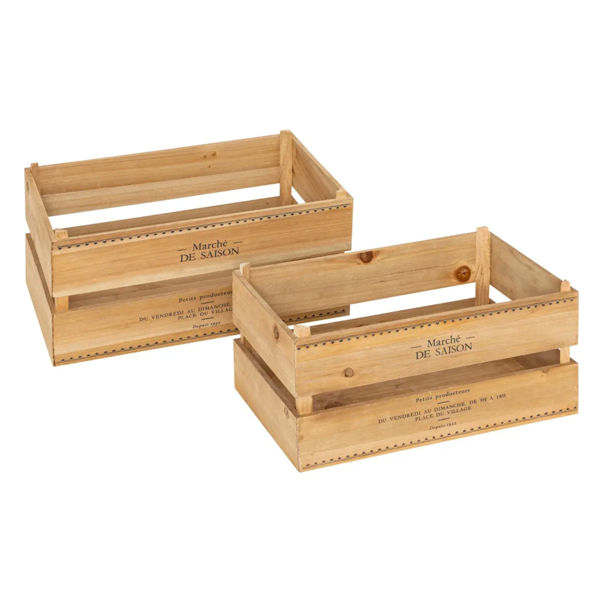 Lot de 2 cagettes Little cottage bois L30/35cm