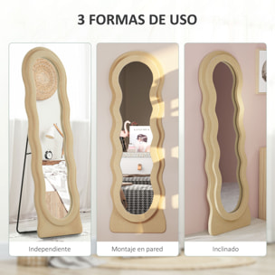 Espejo de Cuerpo Entero 160x50 cm Espejo de Pie o de Pared Diseño Ondulado Marco con Tela de Terciopelo para Salón Dormitorio Beige