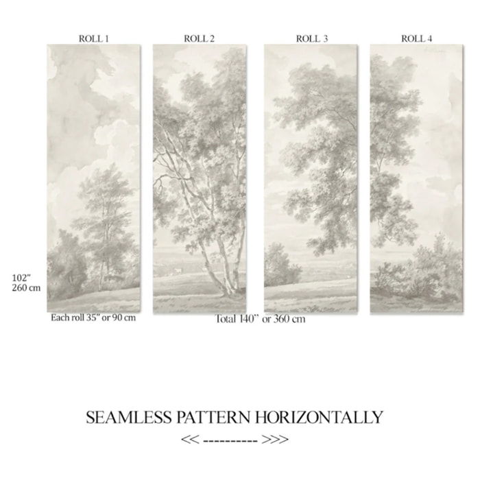 Carta da Parati Paesaggio Crema Seppia