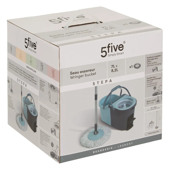 Set serpillère seau 7l + balai microfibre Stepa bleu et taupe