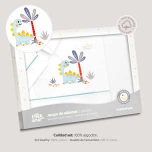 Triptico Minicuna Estampado Dinosaurio Palmera Bco/Verde