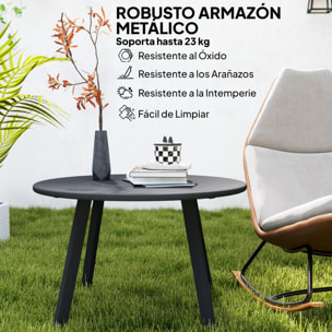 Mesa de Centro de Jardín Redonda de Metal Mesa Auxiliar con Bordes Redondeados Patas Antideslizantes Mesa de Café para Patio Balcón Salón Negro