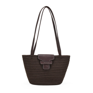 Bolso de hombro marrón con solapa