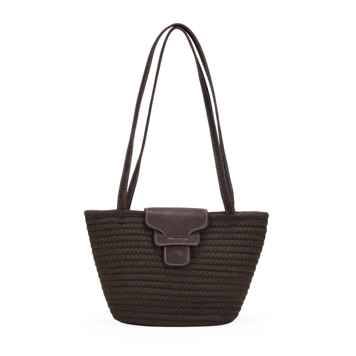 Bolso de hombro marrón con solapa