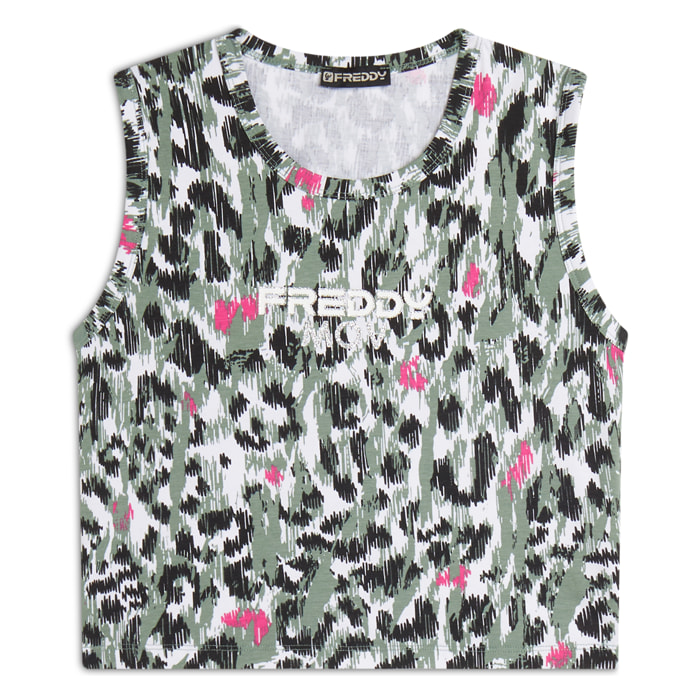 Canotta donna corta slim fit fantasia maculata