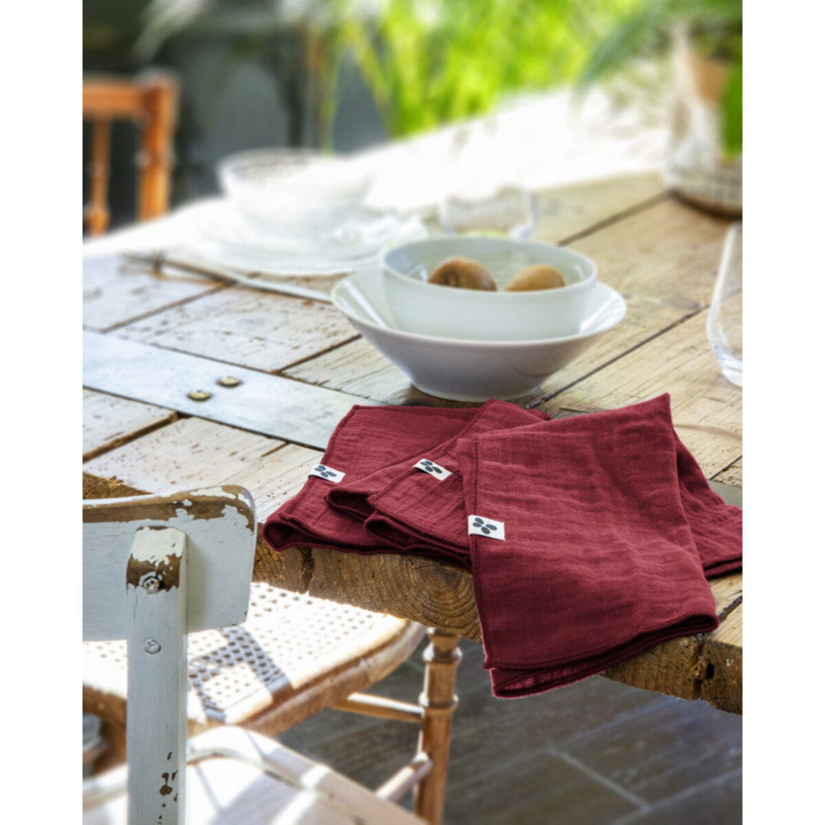 Lot de 3 serviettes de table "Gaïa" 40 x 40 cm "Gaze de Coton" - Gaïa Lie de Vin