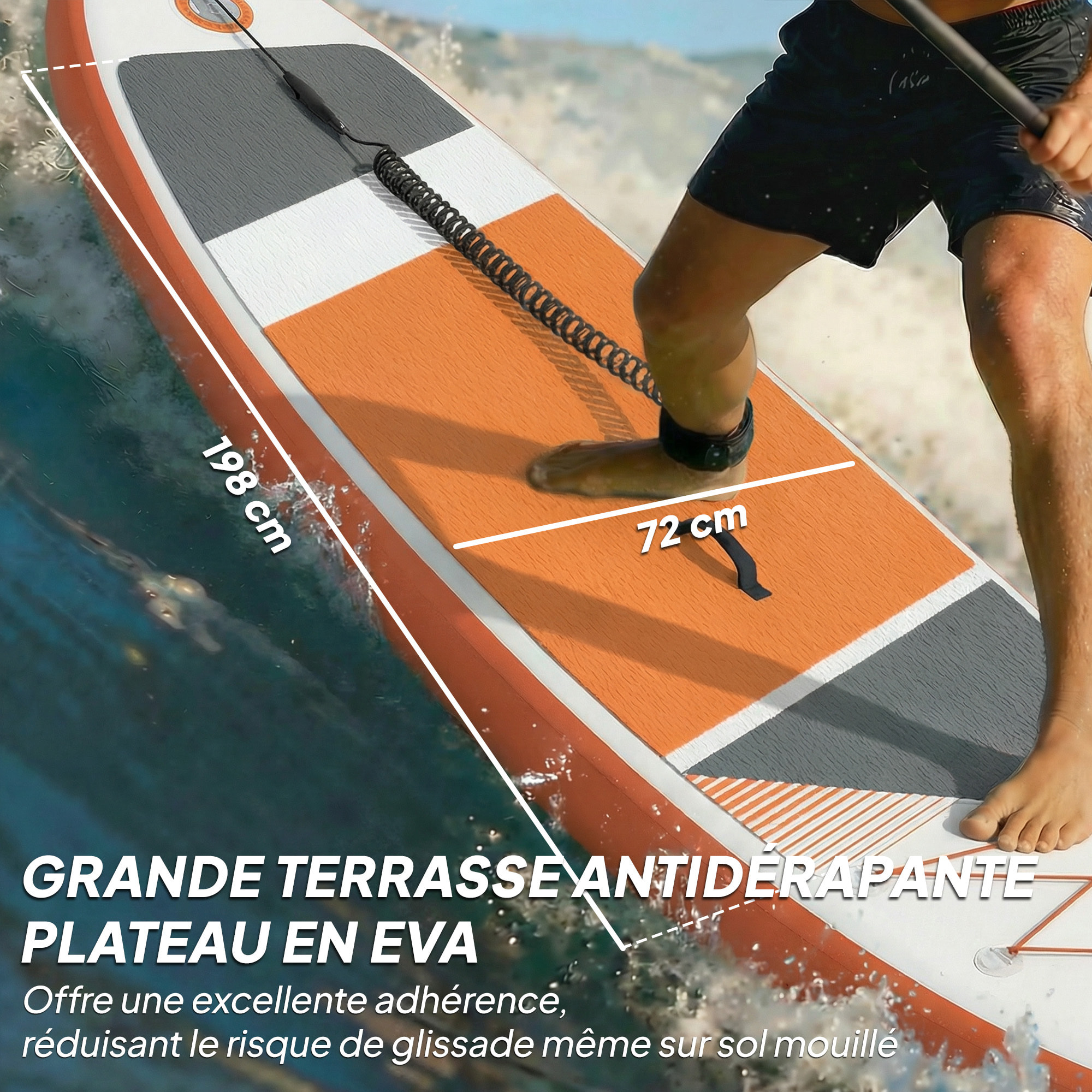 Stand up paddle gonflable 10'6 - 160 Kg - pagaie réglable pompe et sac transport