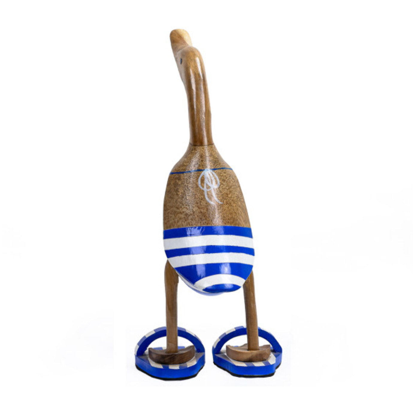 Statue H. 40 cm canard maillot bleu et blanc rayé en bois de teck - DUCK