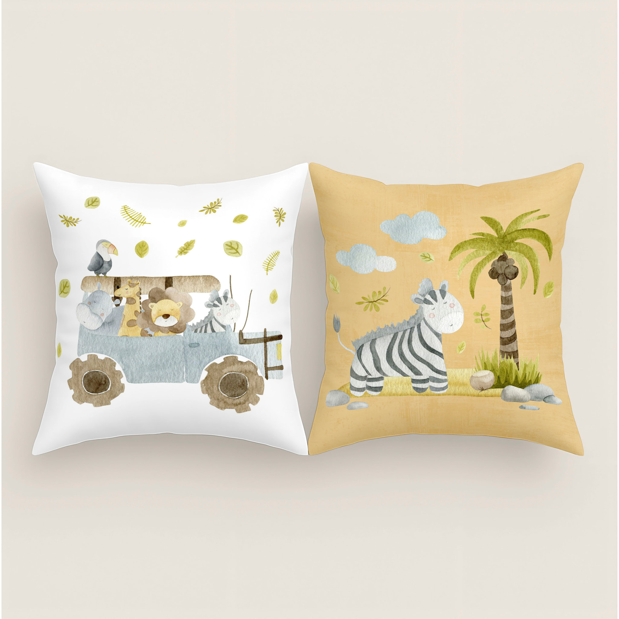 Cool Kids - Funda de Cojín Estampado - Con Cremallera - Sin relleno - 100% Algodón - Serengeti