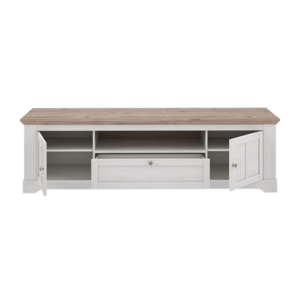 Meuble TV en bois effet chêne clair blanchi L204cm - ILONA