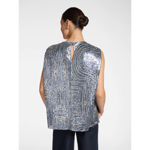 Elena Mirò - Top in tulle con paillettes - Grigio