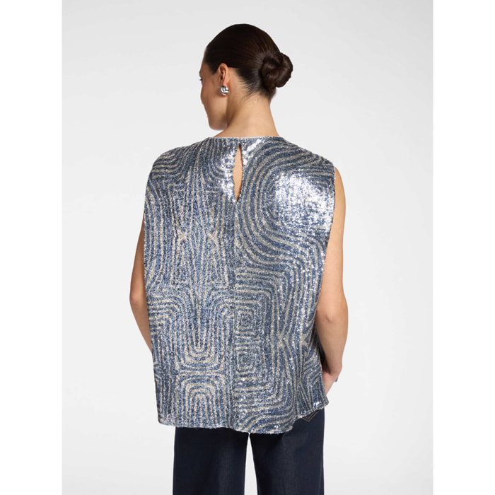 Elena Mirò - Top in tulle con paillettes - Grigio