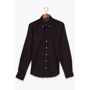 Camicia Uomo 2 Bottoni Button Down Slim Satin Unito Nero