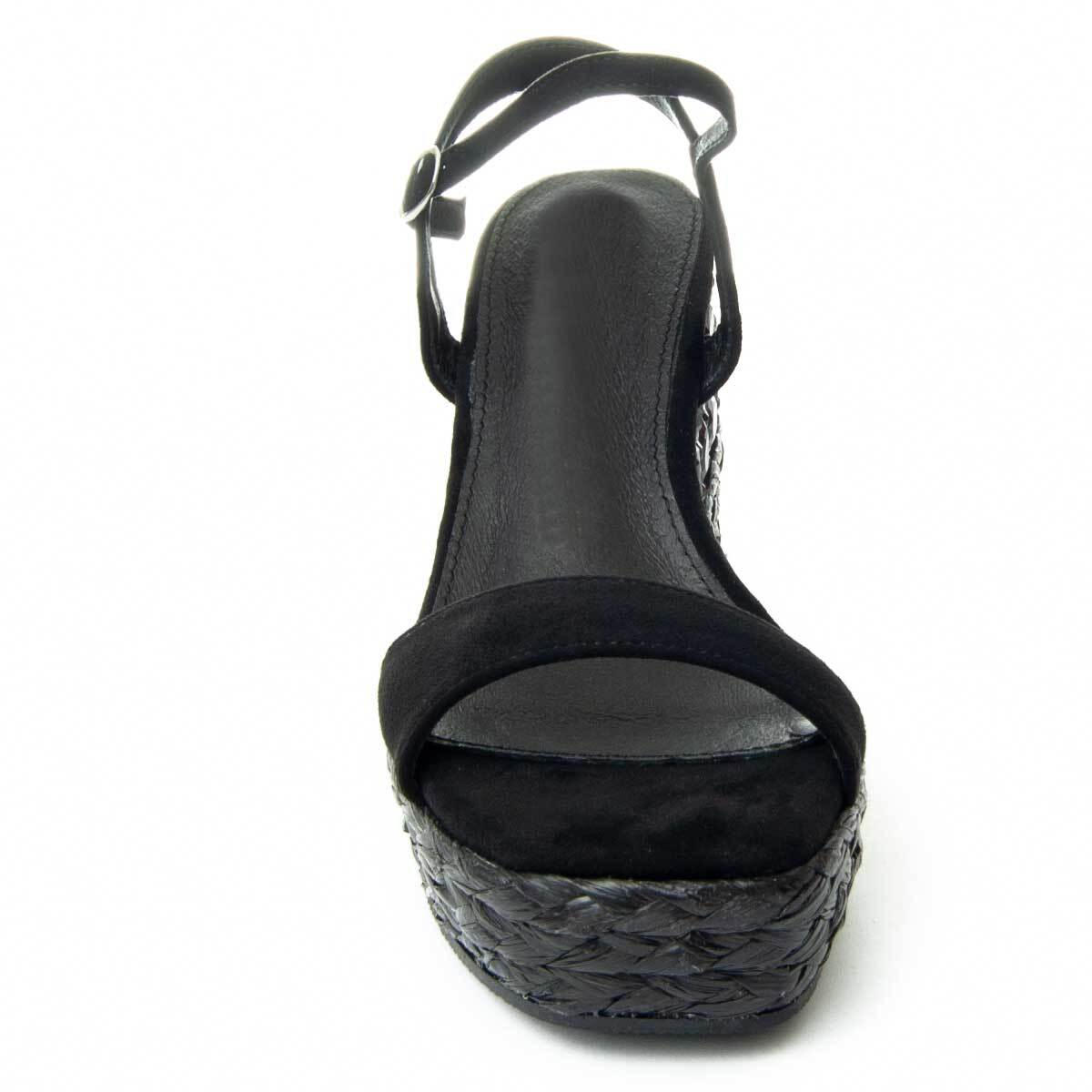 Sandalia de cuña - Negro - Altura: 12 cm