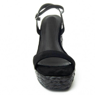 Sandalia de cuña - Negro - Altura: 12 cm