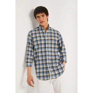 Camicia regular a quadri con collo abbottonato e logo ricamato a contrasto