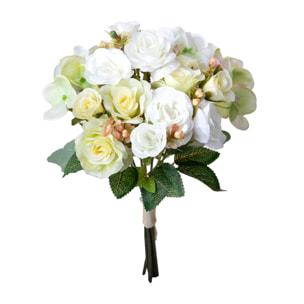 Bouquet Rose/Ortenzie 36 Cm - Pezzi 4 - 22X36X22cm - Colore: Bianco - Bianchi Dino - Fiori Artificiali