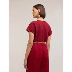 Motivi - Camiseta bimaterial mezcla de algodón - Burgundy