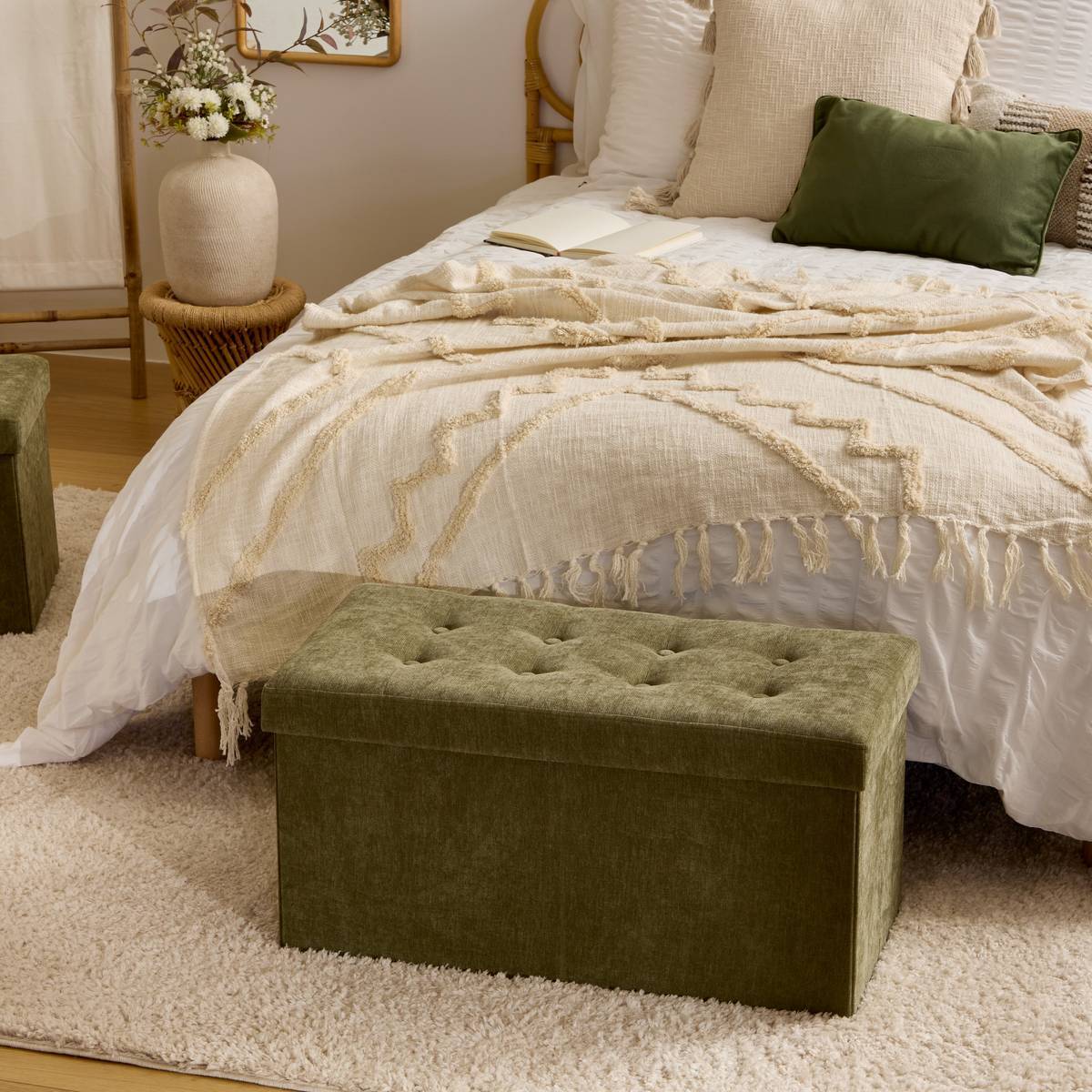 Pouf pliant double Lysandre 76x38cm vert cedre