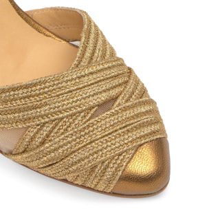 Zapato salón Joy cuña geométrica en trenzado metalizado artesanal con pulsera y escote en V